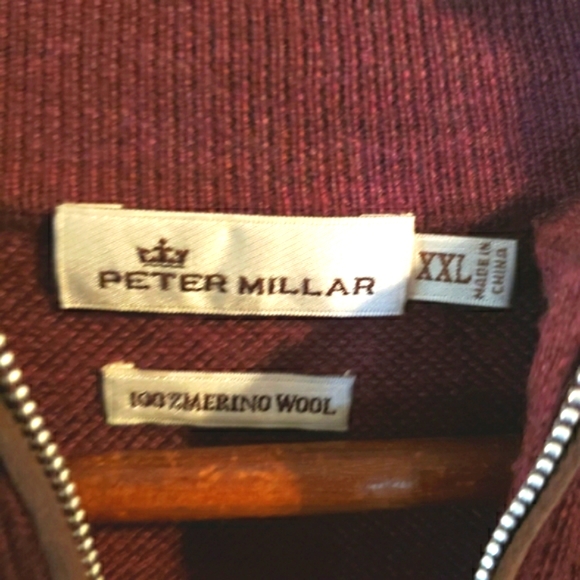 PETER MILLAR Burgundy Heathered Merino Wool 1/4 Zip Mock Neck Pullover Sweater - Picture 8 of 8